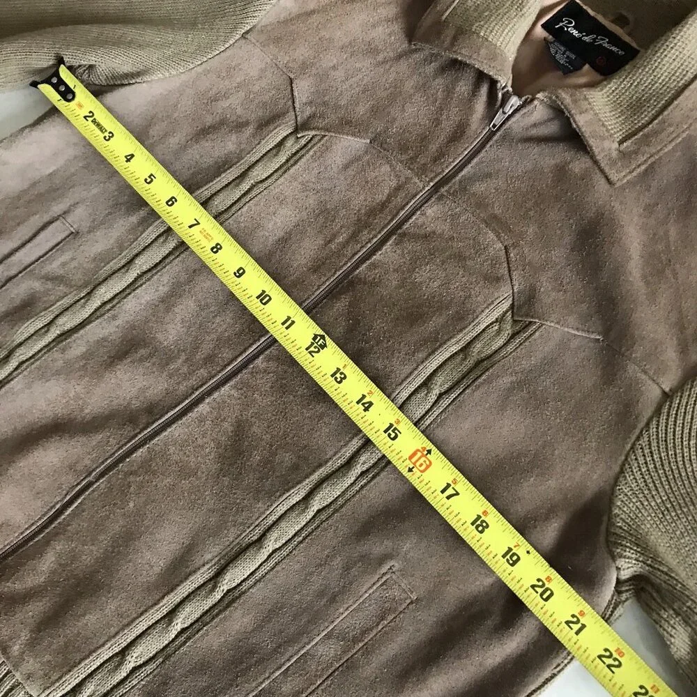 Vintage Rene De France‎ Front Suede Sweater Mens Size XL